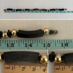 Vintage Boho Statement Choker Necklace 15.5in Black Tube Beads Gold Artisan
