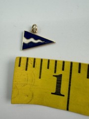 Vtg 14K Gold Blue White Enamel Nautical Burgee Flag Charm Pendant 1.1g Signed
