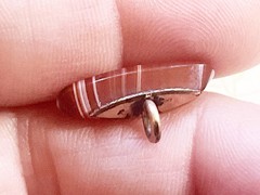 Antique Banded Agate with Gold Filled Charm Watch Fob Drop Button Tiny Size