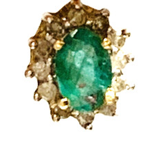 Solid 14k Yellow Gold Natural Emerald & Diamonds Pendant .6ct & .22ct .75gr 14mm