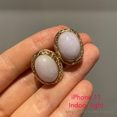 Ming’s Hawaii Lavender Jade Cabochon 14K Yellow Gold Earrings
