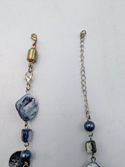 Vintage 54 Inch Necklace Blue Dyed Shell Beads, Mother of Pearl, & Faux Pearls