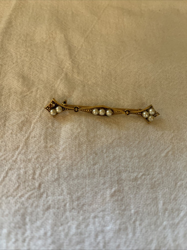 Brass Toned Pearly Encrusted Costume Jewelry Brooch