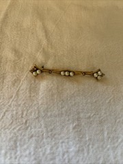 Brass Toned Pearly Encrusted Costume Jewelry Brooch