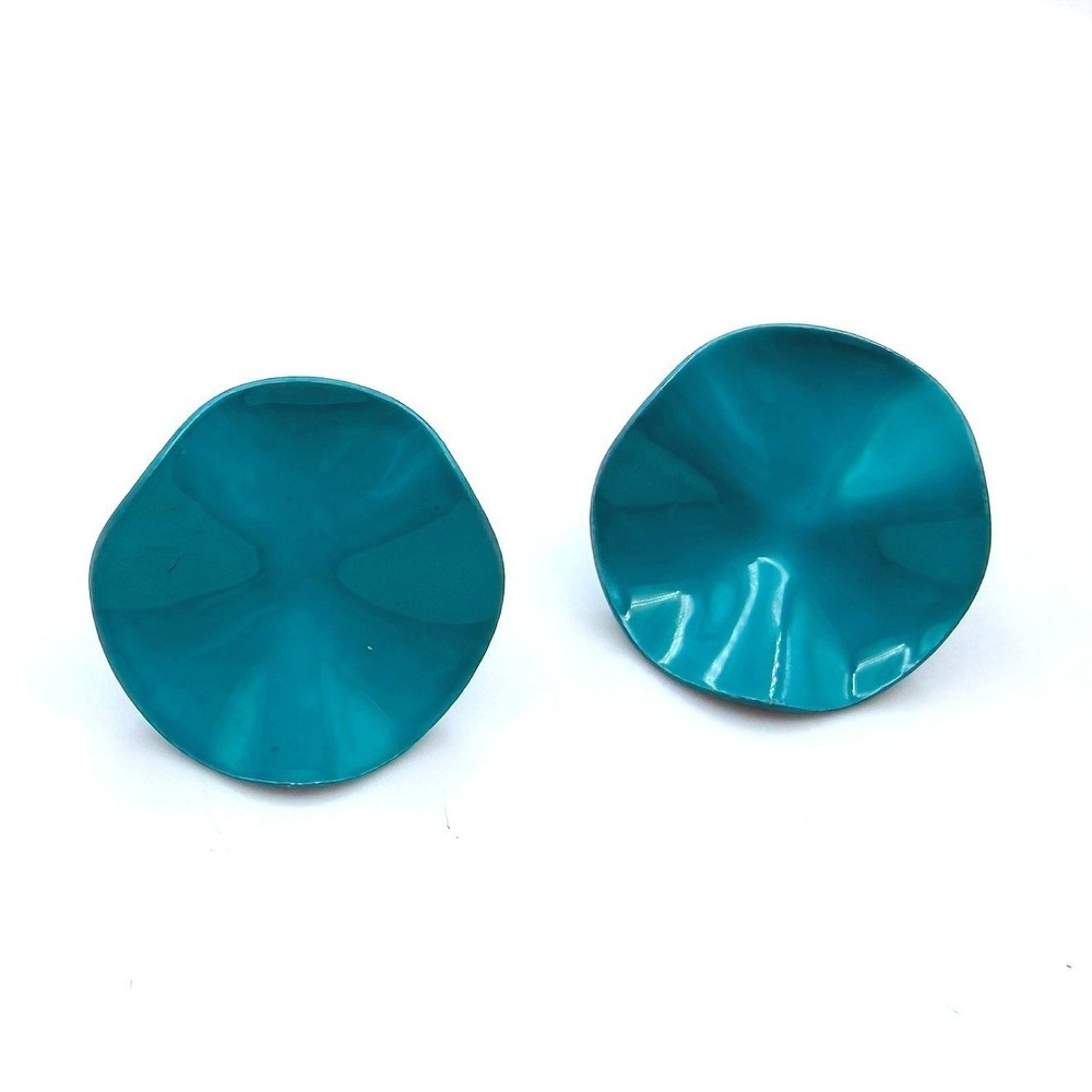 Vintage VTG Blue Turquoise Glossy Wavy Pattern Irregular-Shaped Stud Abstract