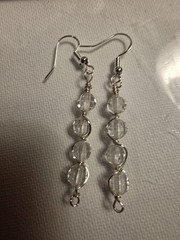 Silver Handcarved Clear Crystal Glass Dangle earrings New 925 Silver Hooks