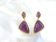Gold on Sterling Silver 925 Purple Turquoise Amethyst Modern Dangle Earrings