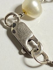 Vintage 925 Sterling Silver Cream Iridescent Coin Pearl Station Chain Necklace