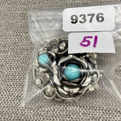 Vintage Brooch Silver Tone Flowers and Leaves Blue Stones 2 Inches