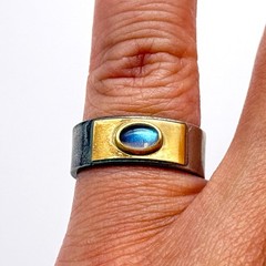 Vintage Modernist 18K Gold Sterling Silver Ring Size 7.25