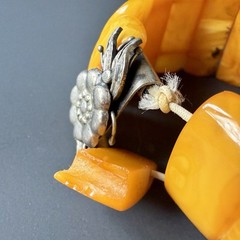 Vintage Baltic Amber Panel Bracelet with Silver Floral Clasp • Restoration Piece