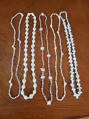 Vintage Lot Of 5 Hand Strung Long Shell Necklaces Cluster White Cream Mixed