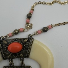 Antique Gold BOHO Tribal Totem Faux Bone TasselS Necklace