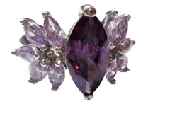 FANCY RING CRYSTAL PURPLE AND LAVENDER MARQUISE SHAPE LARGE SIZE 10.25 FANCY
