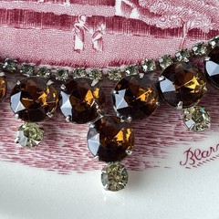 Vtg 15” Rhinestone Choker Necklace -Amber & Champagne Crystal – Evening Wear