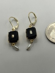 Antique Czechoslovakia Mourning Jet Rhinestone Art Glass Leverback Earrings