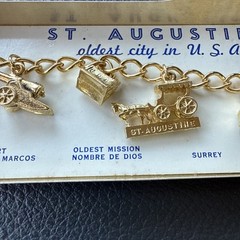 VTG SAINT AUGUSTINE Charm Bracelet Building Enamel Gold Tone Rope Chain NOS