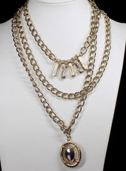 Vintage Juicy Couture Chunky Necklace 3 Row Clear Crystals Gold-tone Y2K Rare