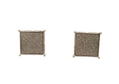 Vintage Sterling Silver Cluster Diamond Gemstone Square Shape Stud Earrings