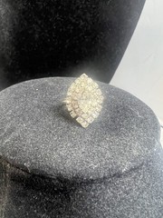Vintage Silver Tone Rhinestone Cocktail Adjustable Band Ring Sz 6