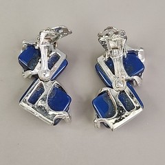 Vintage Thermoset Necklace Clip On Earrings Set Blue Silver Tone 15″
