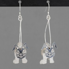 Vtg Lightweight Sterling Articulated 3D Full Body Bunny Rabbit Dangle Earrings