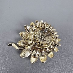 4 Vintage Aurora Borealis Rhinestone Crystal & Floral Brooches Gold/Silver Tone