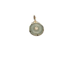 La Blingz Dragon Gold Tone Pendant w/ Jade Or Quartz & Round White Center Stone