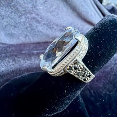 Vtg Sterling Silver Ring .925 Sz 6.5 Marquis Clear Stone Cocktail Statement