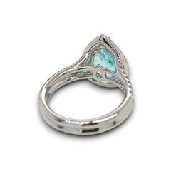 3.32CT DIAMOND & AAA PARAIBA TOURMALINE 18KT WHITE GOLD PEAR SHAPE & ROUND RING