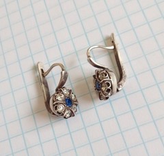 Vintage Earrings White blue stone stones Sterling Silver 925 test Women Jewelry