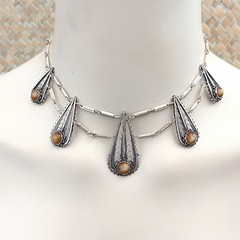 Silver Filigree Bib Necklace Boho Statement Vintage Ethnic Layered Israeli Brown