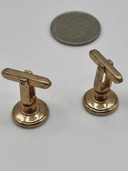 Vintage Gold Tone Black Mother of Pearl Hickok Cufflinks Round Iridescent Shell