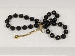 Monet Necklace Black & Gold Tone Beads Signature Tag 16″ Choker Extended 1990s