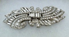 ANTIQUE ART DECO 3.75 CARATS DIAMONDS PLATINUM DUETTE STYLE BROOCH PIN 15.78GRAM