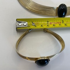 Modern Revival Silver/Gold Tone Wire Choker & Bracelet Set with Black Stone