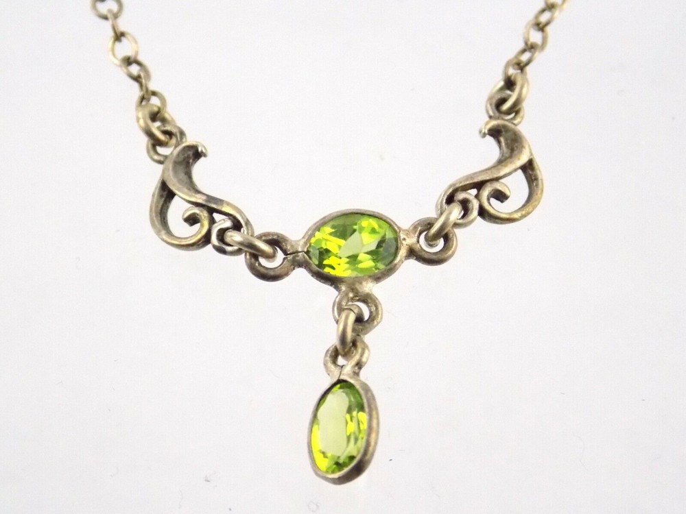 Sterling Silver Dual Peridot Pendant Necklace 925 16.25 Inches Long 4g Weight