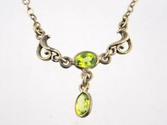 Sterling Silver Dual Peridot Pendant Necklace 925 16.25 Inches Long 4g Weight