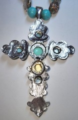 Faux Turquoise Cross Statement Necklace 17″ + Extender Very Good Condition