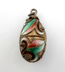 VINTAGE .925 STERLING SILVER OVAL HAND-PAINTED EGG PENDANT, MADE IN RUSSIA