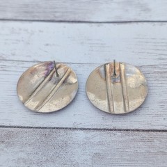 Vintage Earrings for Pierced Ears Red Circle with Gold Tone Stripes 1″