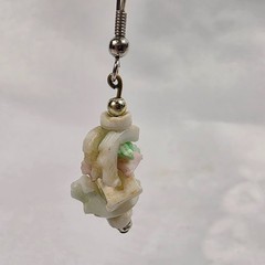 Dangle Drop Earrings Green White & Pink Irregular Shell Chips French Wire