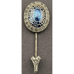 Vintage Art Deco Stick Pin Jabot Blue Glass Paste Rhinestone Screw Back Mosiac