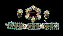 Vintage Demi-parure Juliana DeLizza and Elster Gold Tone Gray Rhinestone *Read*