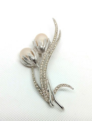 Jay Strongwater Floral Brooch Pearl And Rhinestone Crystal Stem Silver Tone Pin