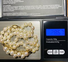 14k Yellow Gold 6.5mm pearl strand and Diamond 1.00ct Necklace 17-1/2″ Long