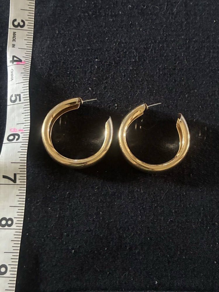 Gold toned Thick Hoop Earrings W/ Standard Post Back Closure For Pierced Ears
