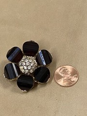 Gold Tone Red CZ & Rhinestone Flower Gardenia Flower Brooch Pin Nature Garden