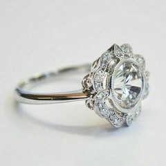 Vintage Bezel 2CT Lab Created Round Diamond Floral Halo Ring 14K White Gold Over