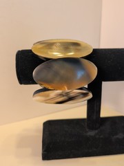 Vintage Polished Buffalo Horn Oval Panel Stretch Bracelet Chunky Bangle